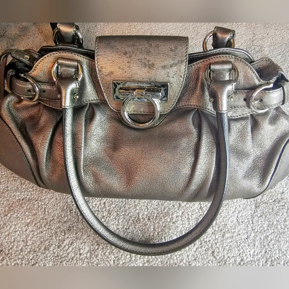 Salvatore Ferragamo AU 21 6317 Calfskin Silver Gancini Marissa Women